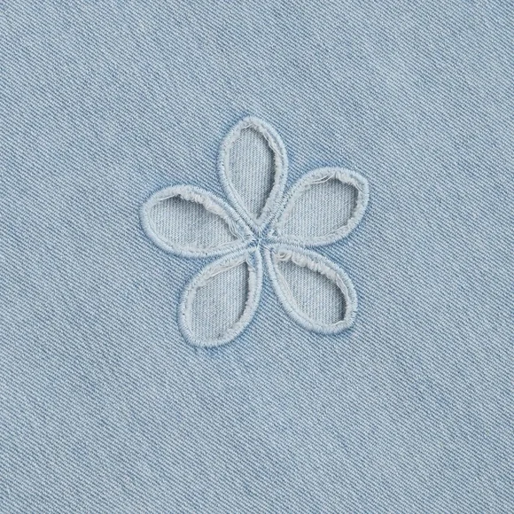 Cider Light Blue Floral Cutout Wide Leg Jeans - Picture 8 of 8